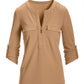 Beyond Travel Zip Tab Sleeve Top Camel