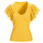 Eyelet-Sleeve V-Neck Knit Top Lemon Drop