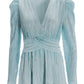 Metallic Pleated Knit Long-Sleeve Top Light Blue