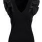 Ruffle Poplin V Neck Top Black