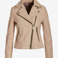 Genuine Leather Zip Detail Moto Jacket Bone