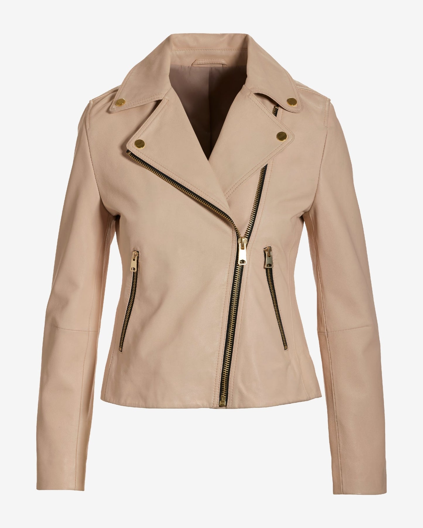 Genuine Leather Zip Detail Moto Jacket Bone