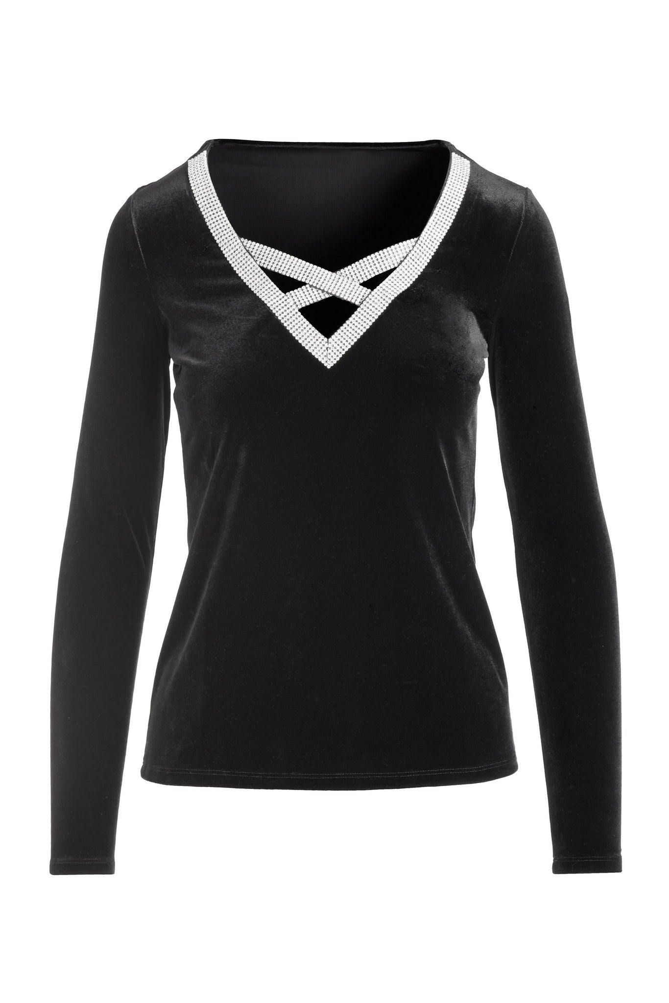 Velvet Strappy Embellished Top Black