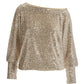 Slouchy Wide Cuff Sequin Knit Top Champagne