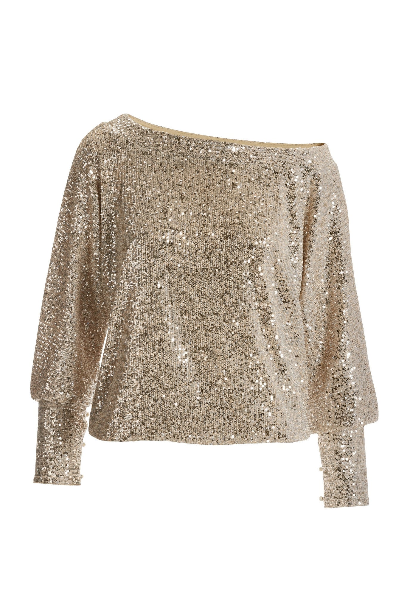 Slouchy Wide Cuff Sequin Knit Top Champagne