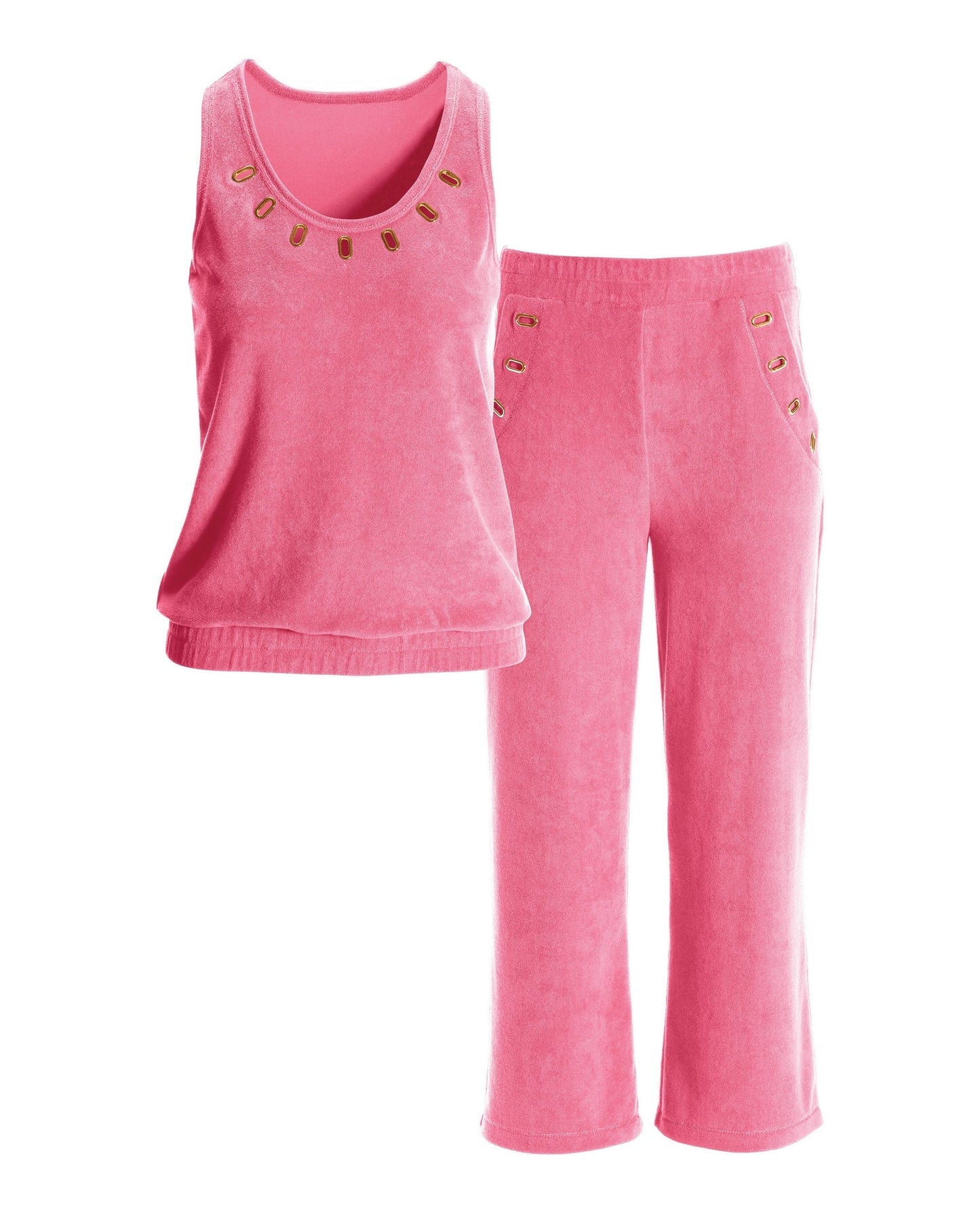 Grommet Blouson Crop Loop Terry Cloth Set Sachet Pink