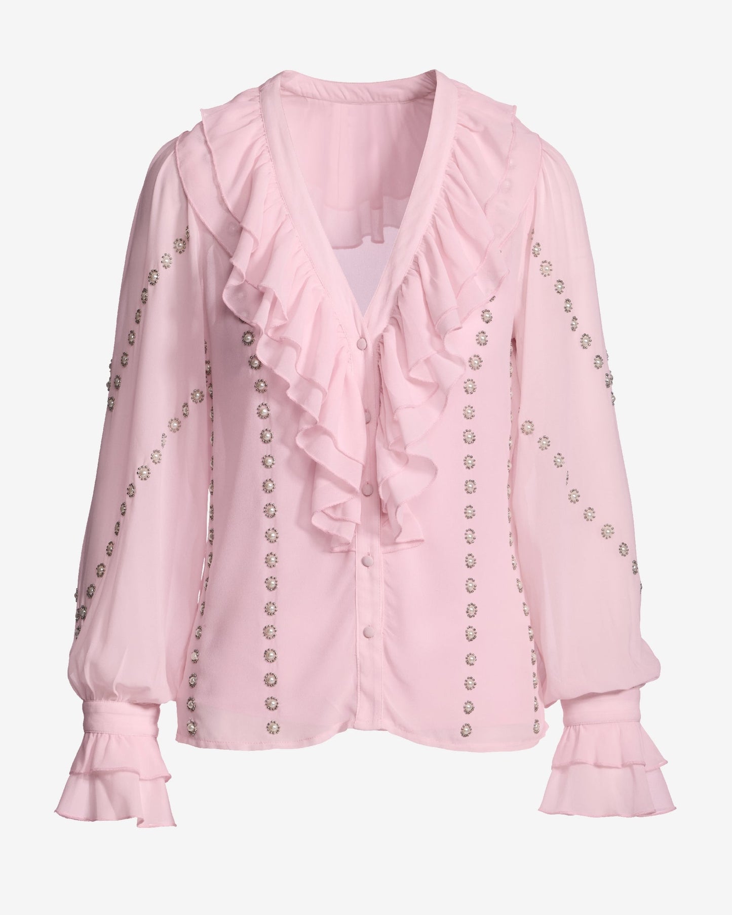Parisian Pearl Embellished Ruffle Blouse Pink Quartz