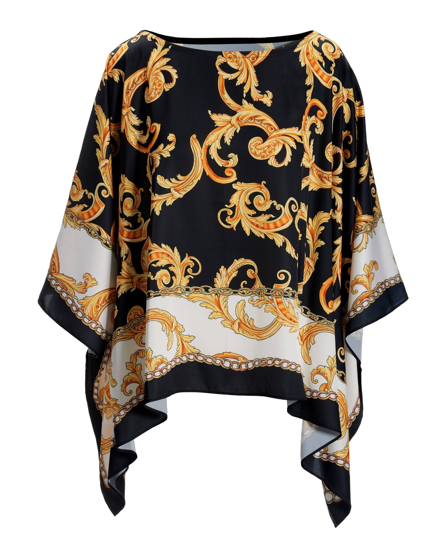 Regal Status Print Kimberly Poncho Charmeuse Blouse Black/Gold