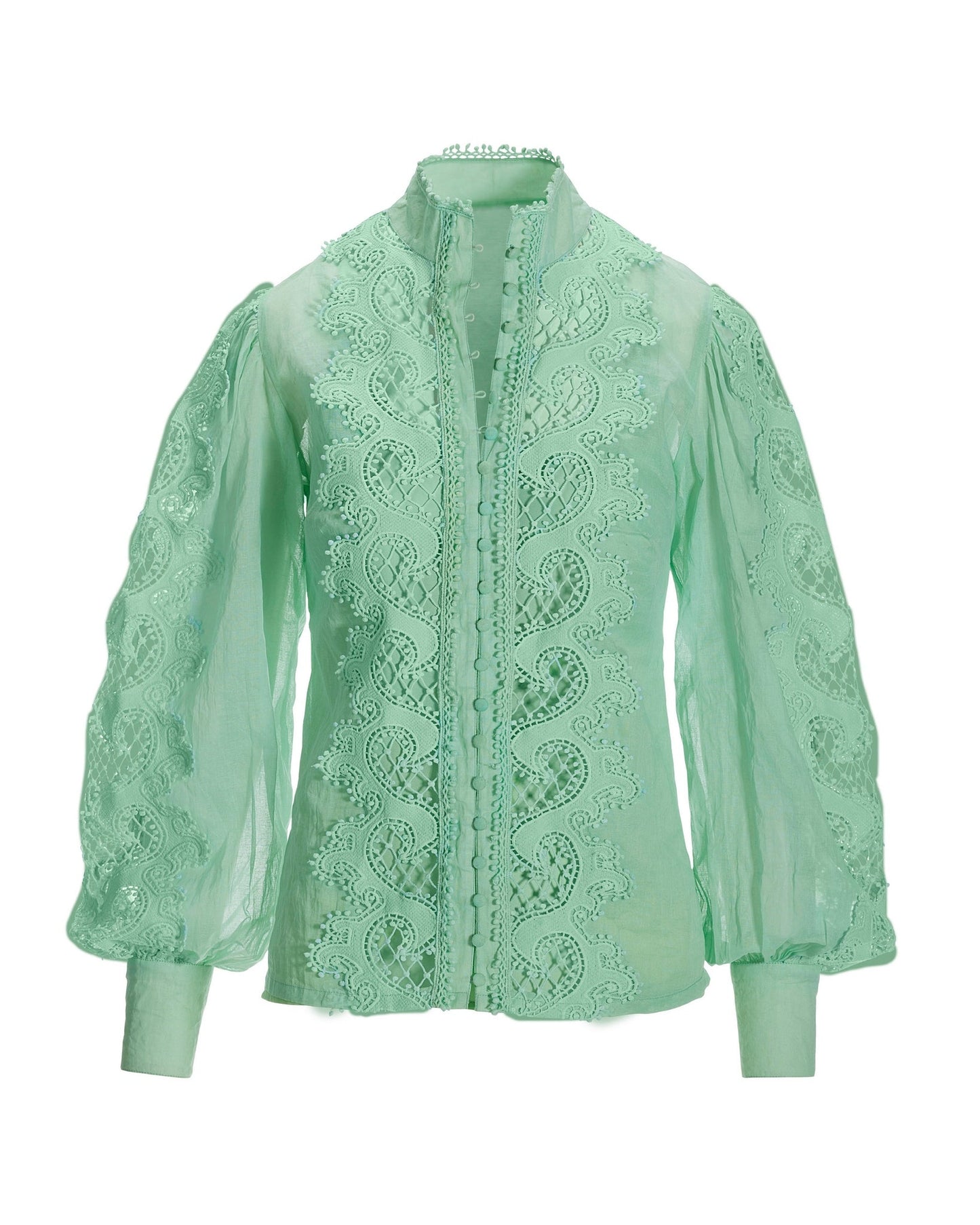 Lace Inset Drama Sleeve Shirt Mint