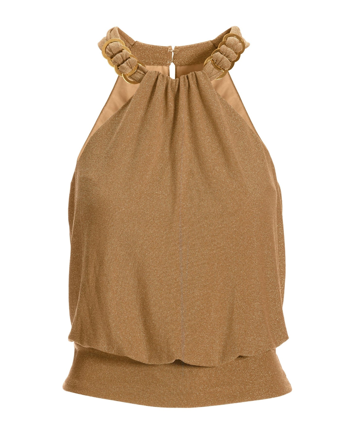 Hardware Shimmer High Neck Blouson Top Gold