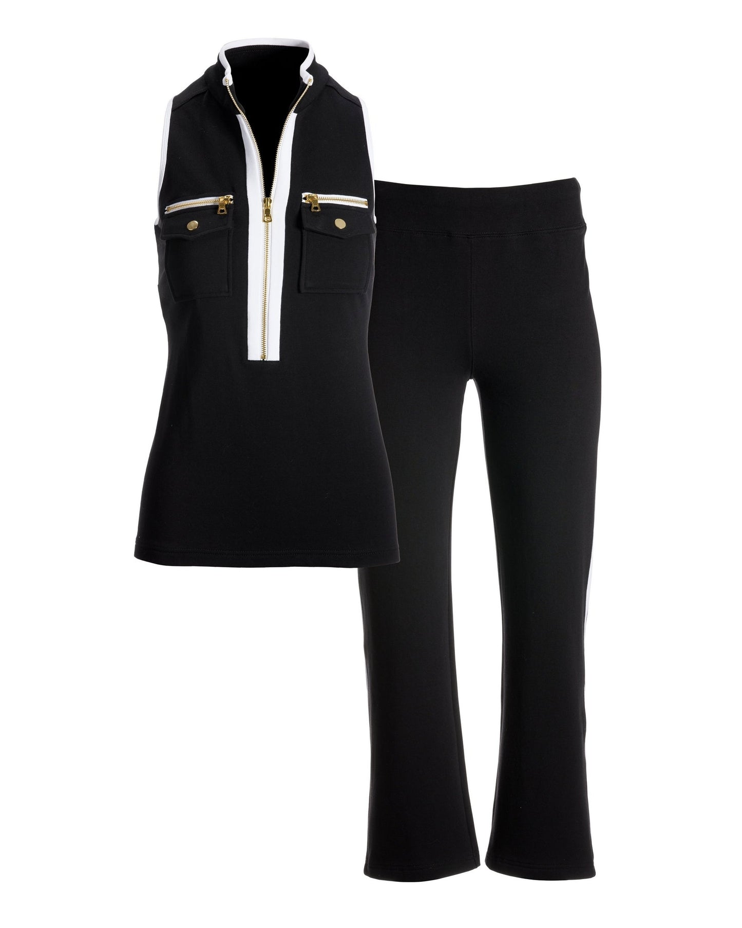 Sleeveless Chic Zippered Coordinates Set Black/White