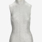 Foil Cable Sleeveless Mock Neck Sweater Off White Silver