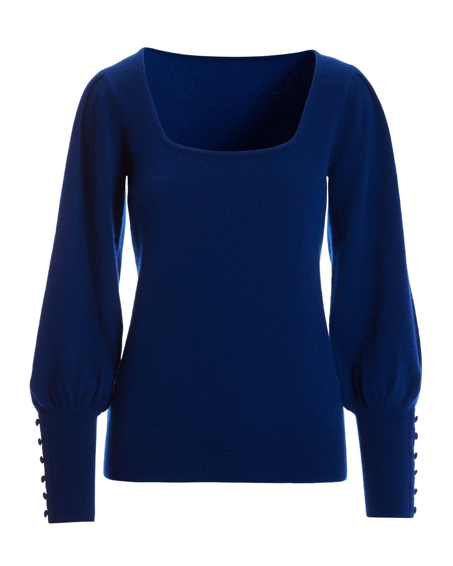 Cashmere Square-Neck Button-Cuff Sweater Royal