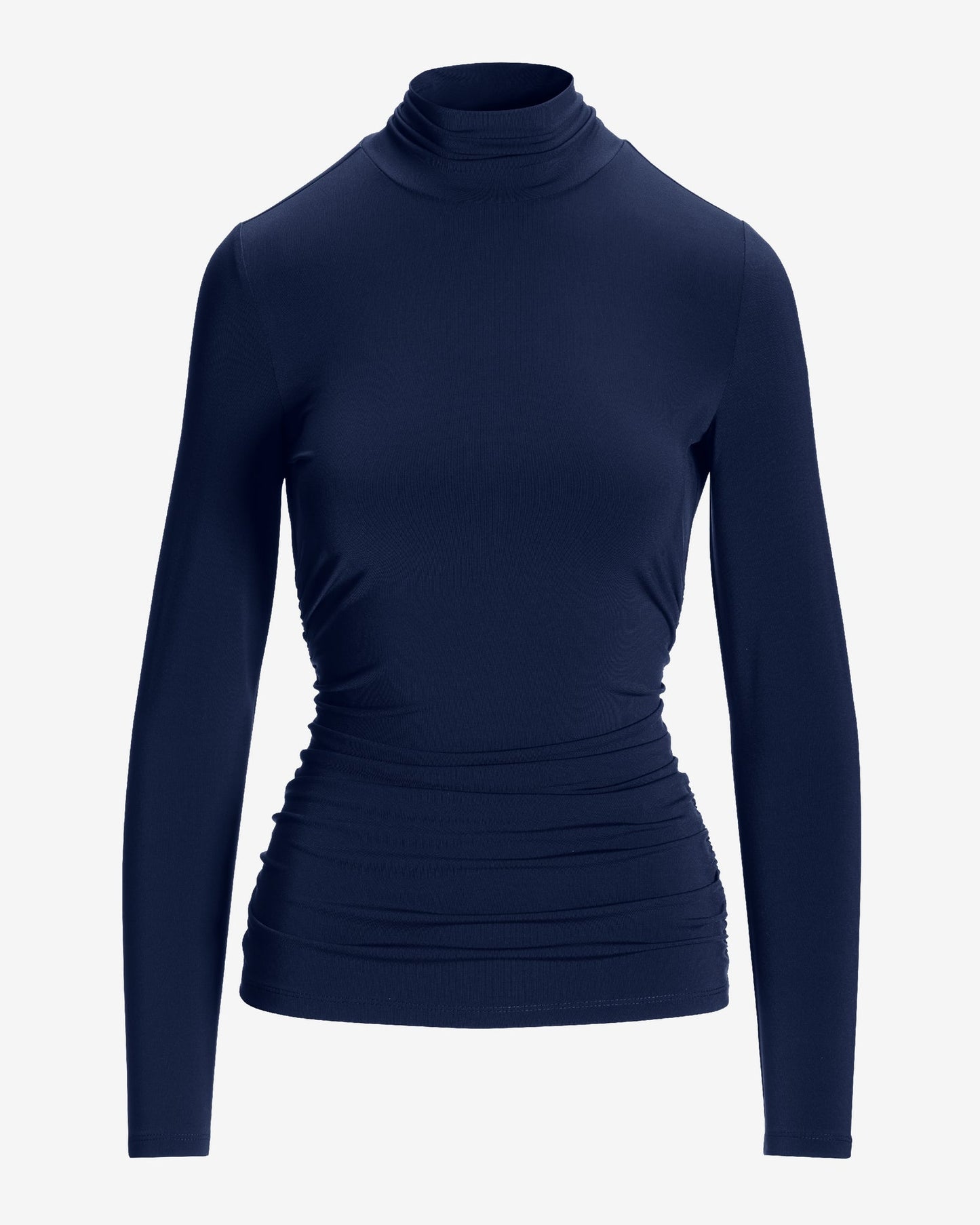 So Chic Ruched Turtleneck Top Blue Depths