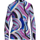 So Chic Aspen Abstract Ruched Turtleneck Top Blue/Purple
