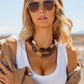 Layered Wood & Pearl Necklace Brown Multi