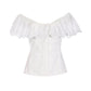 Eyelet Ruffle Zip-Up Top White