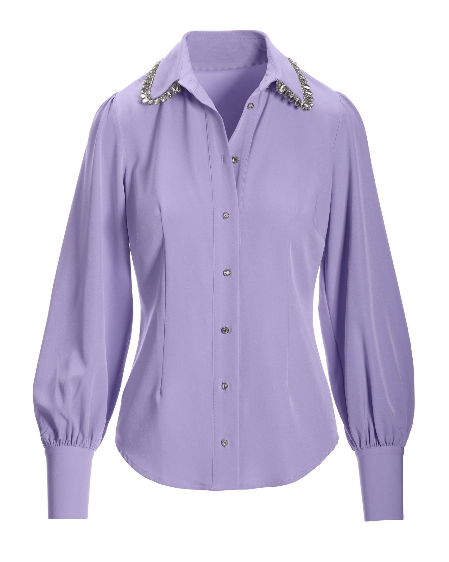 Crystal Embellished Collar Victoria Chic Drama Sleeve Shirt Violet Tulip