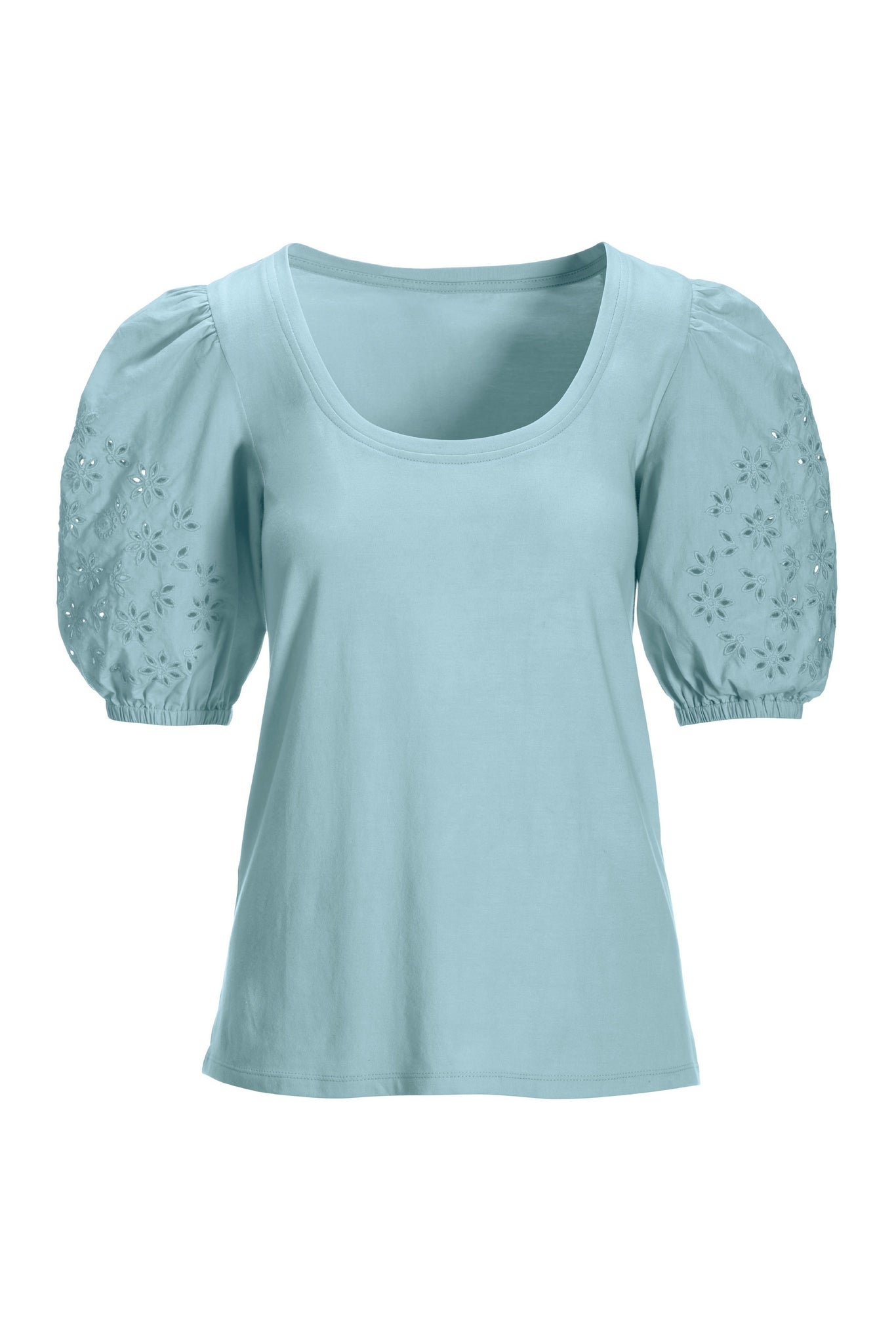 Eyelet Puff Sleeve Tee Cool Blue