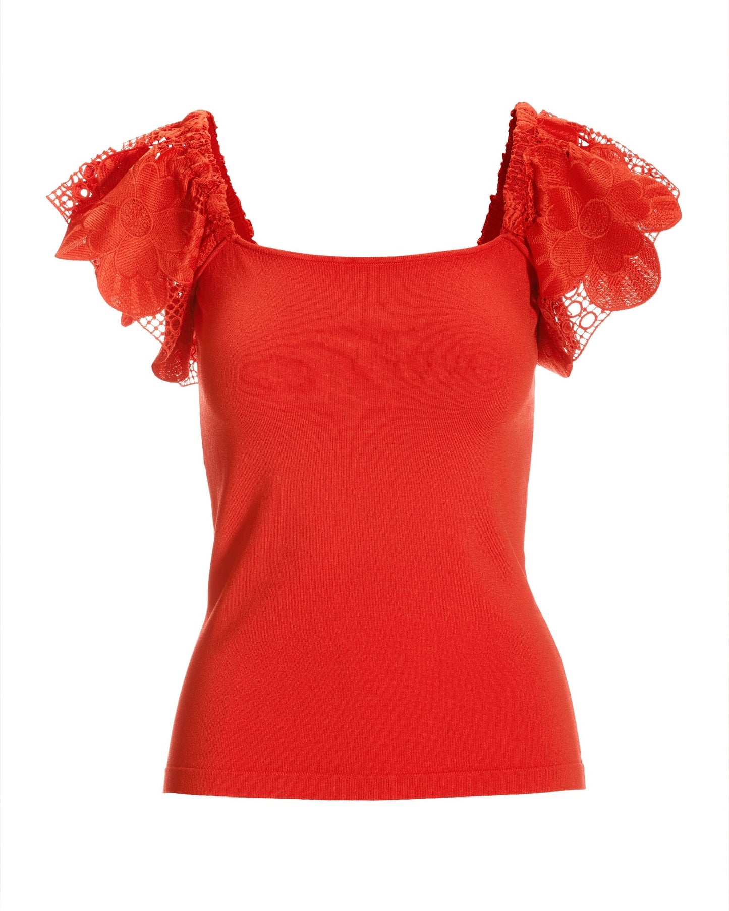 Lace Ruffle Sleeve Sweater Flame