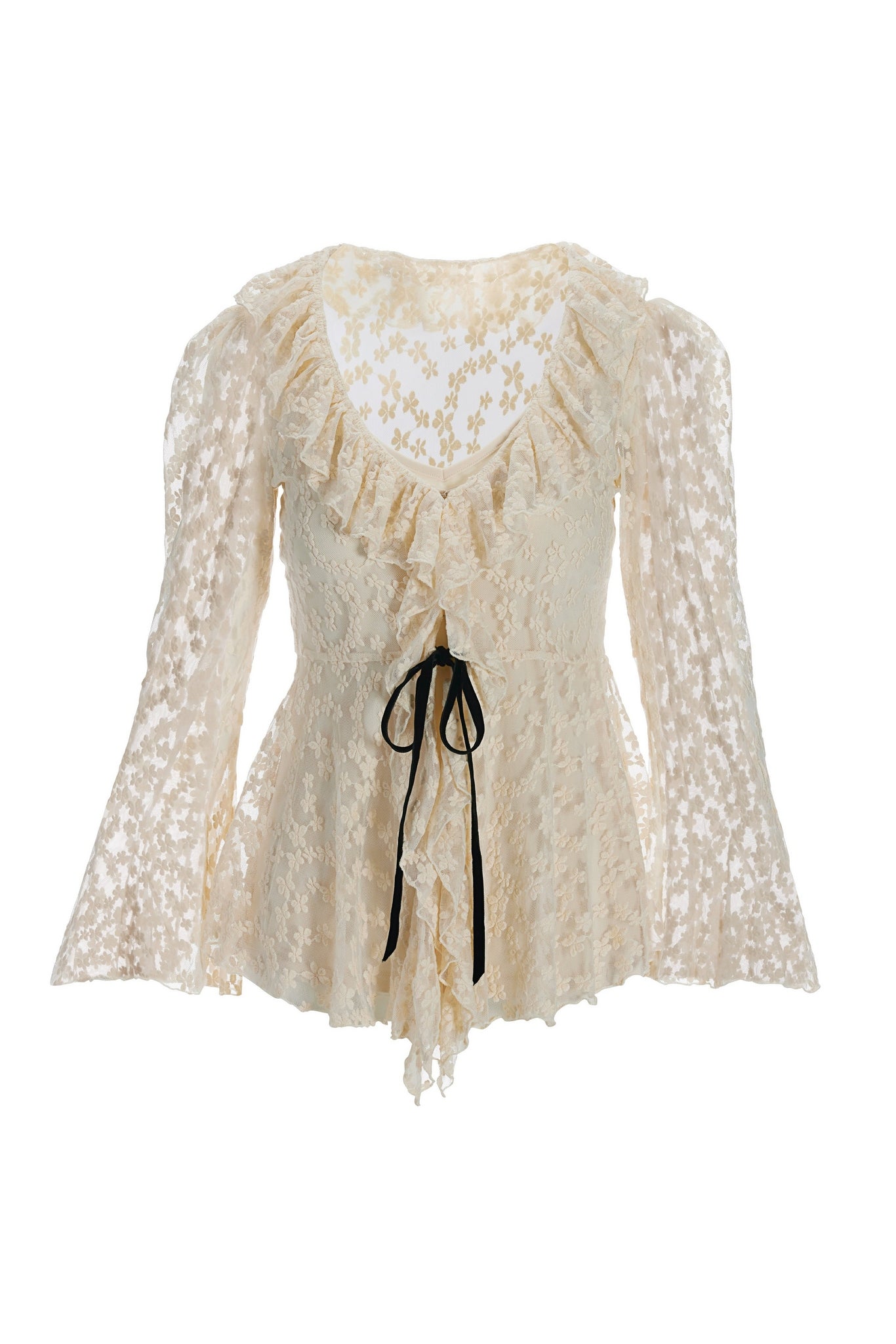 Lace Knit Ruffle Tunic Off White