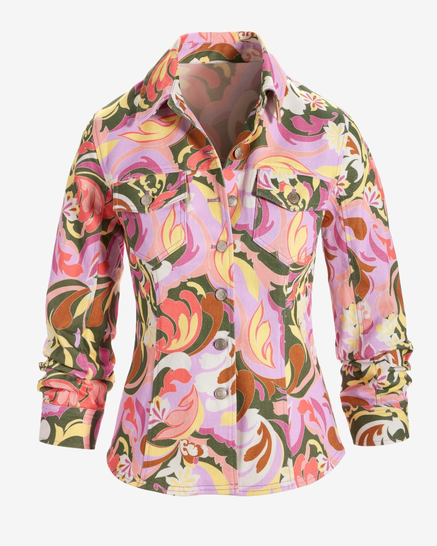 Print Ruched Sleeve Shaped Denim Jacket St Tropez Abstract