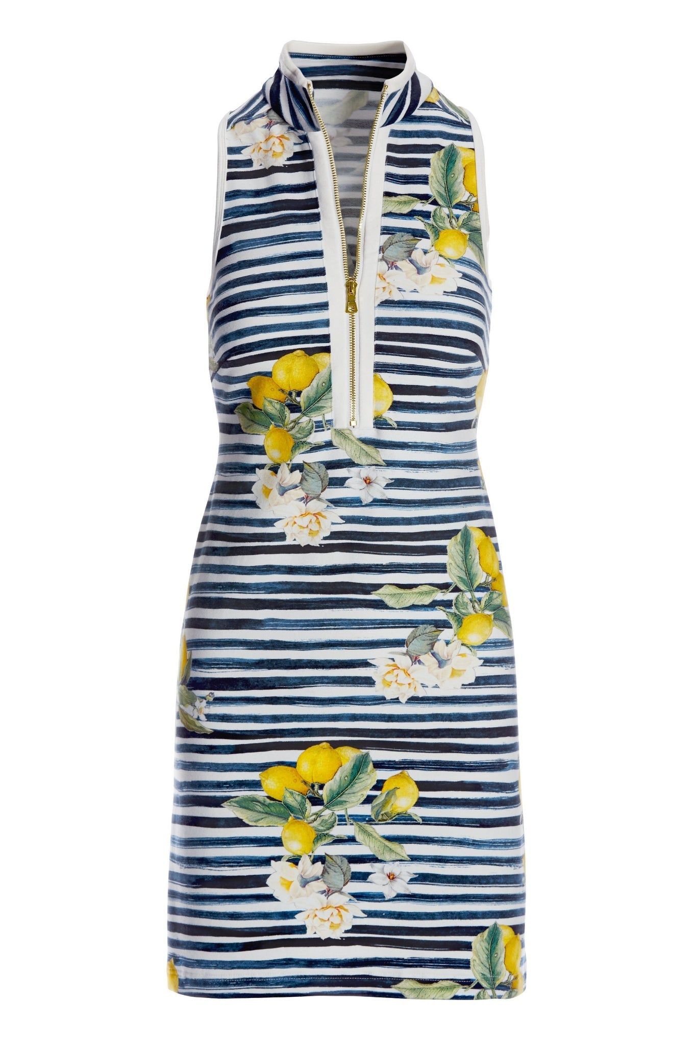 Lemon Racer Back Chic Zip Dress Navy/White