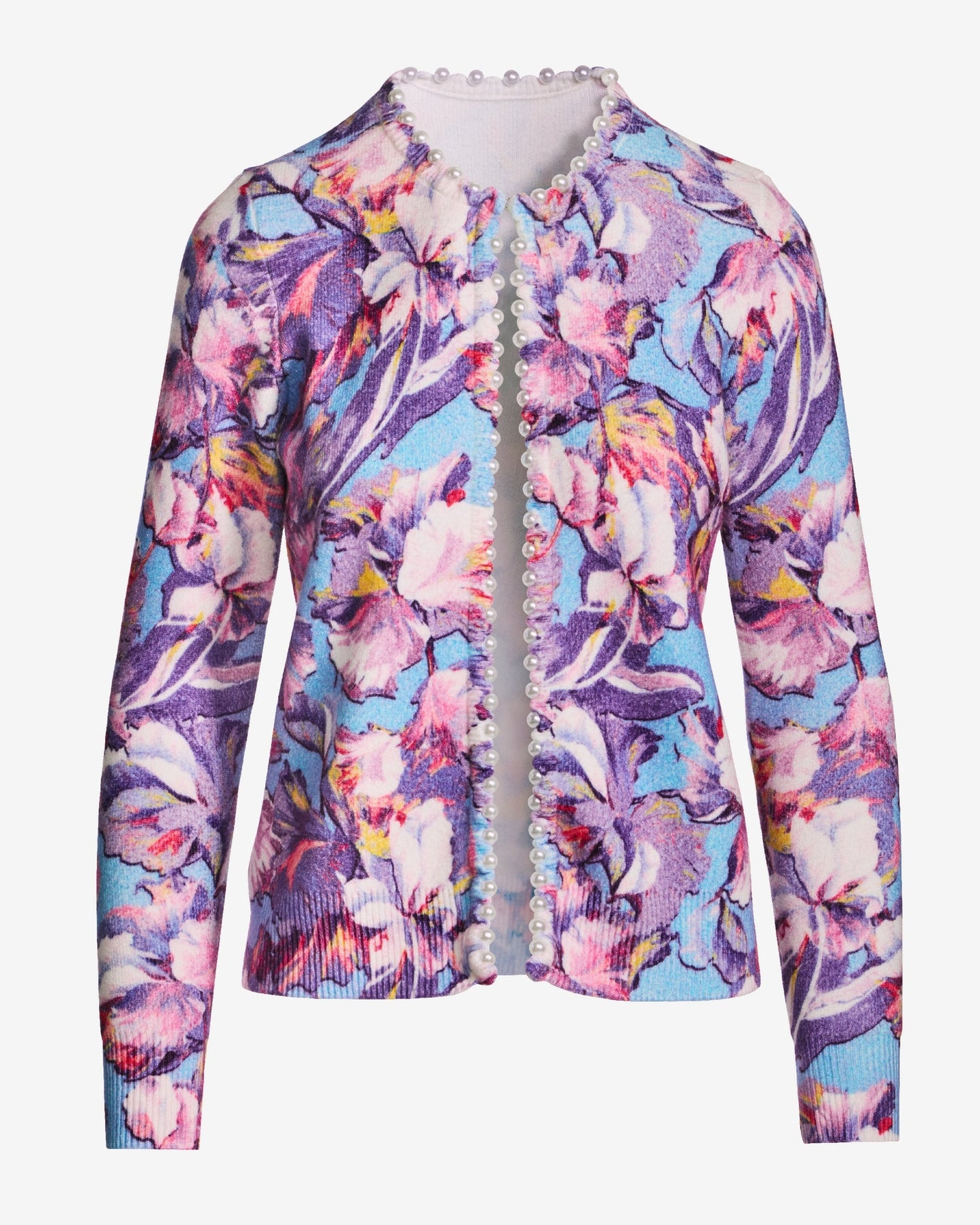 Printed Pearl Trim Cardigan Paris Fleurs