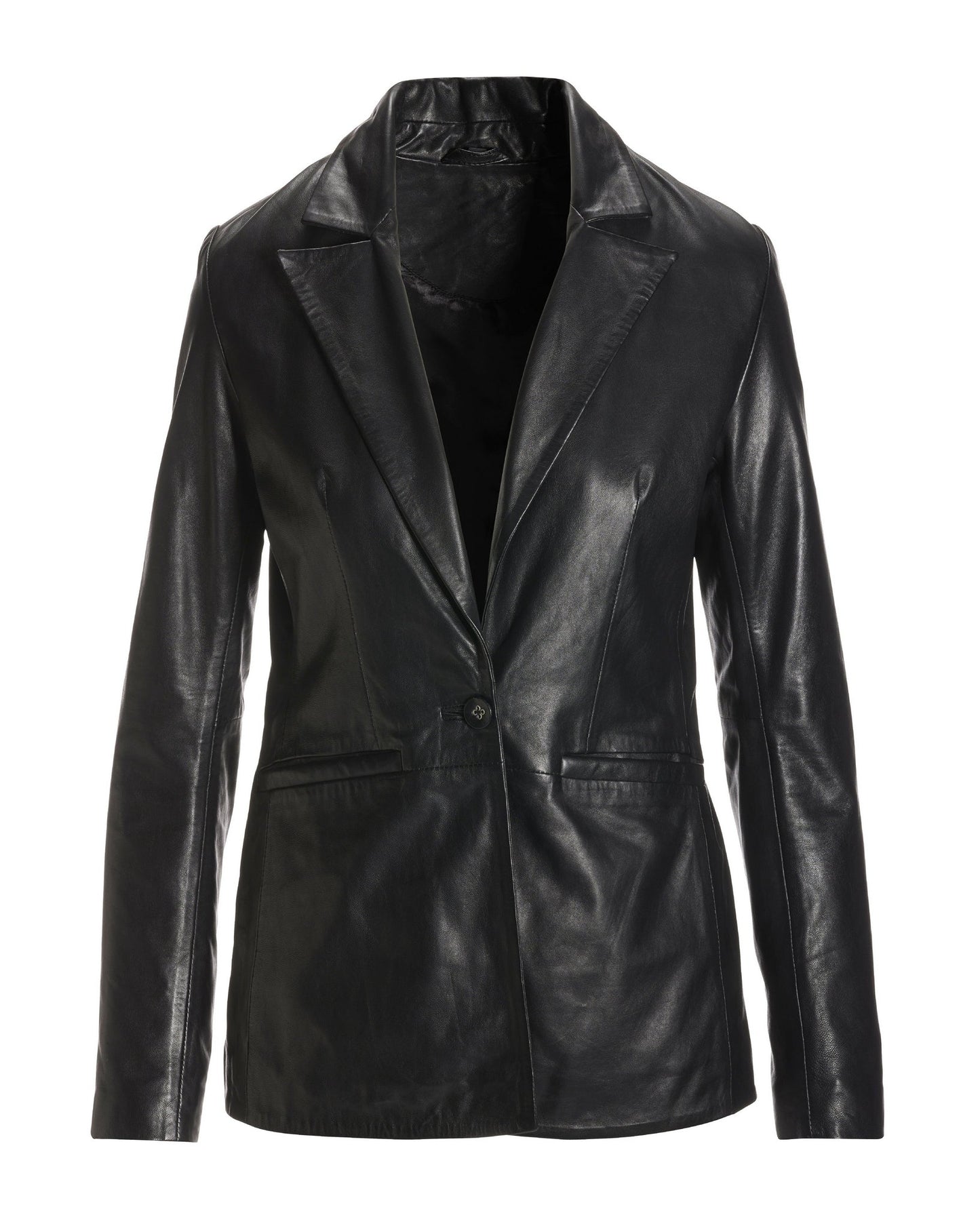 Leather Shaped Single Button Blazer Black