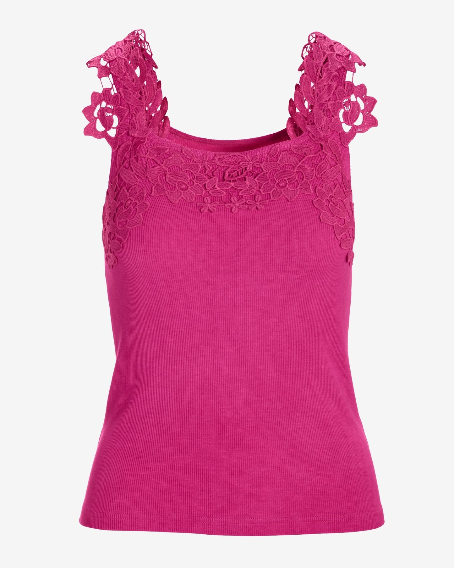 Ribbed Lace Applique Knit Tank Raspberry Rose
