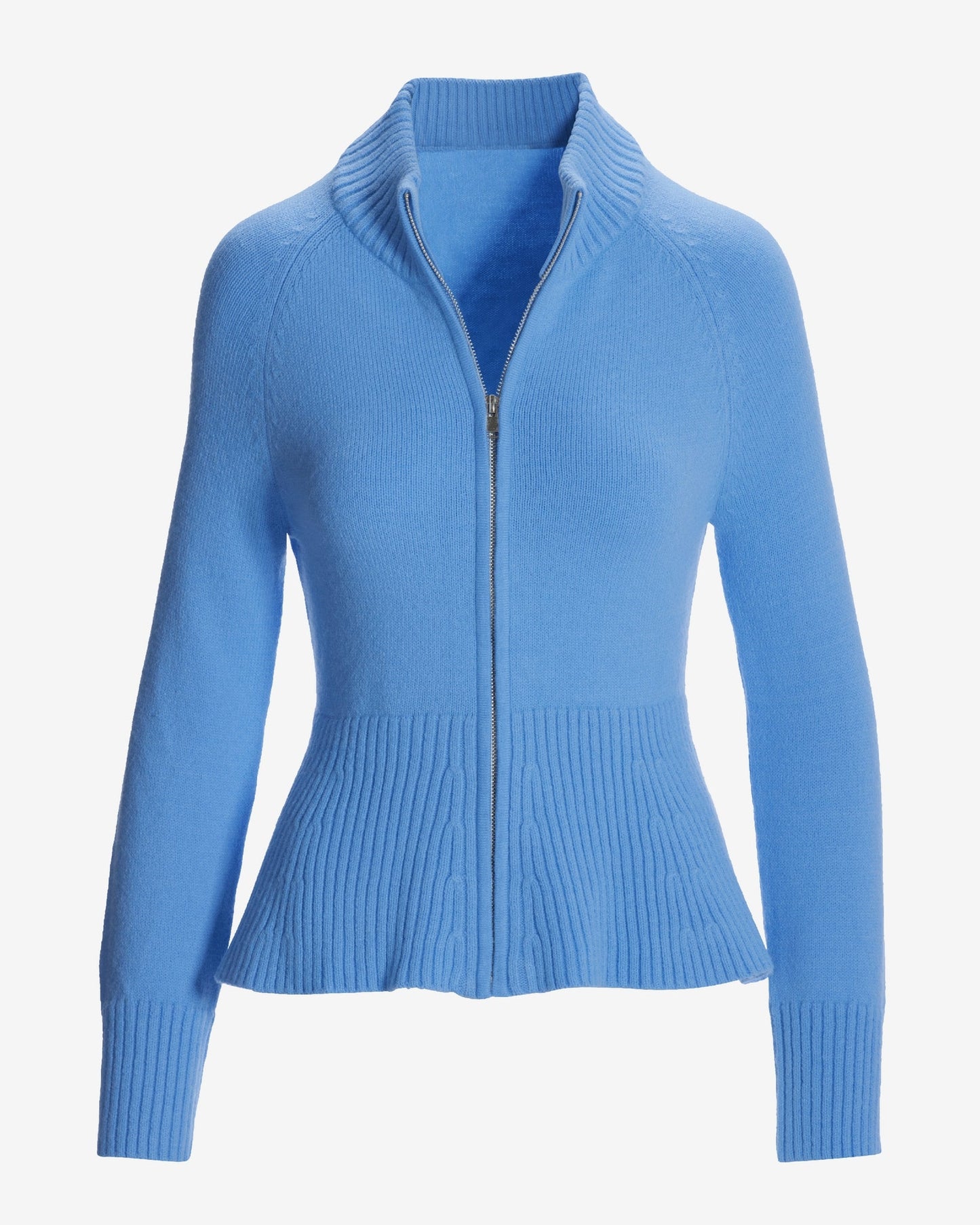 Rib Peplum Full Zip Cardigan Clear Blue Sky