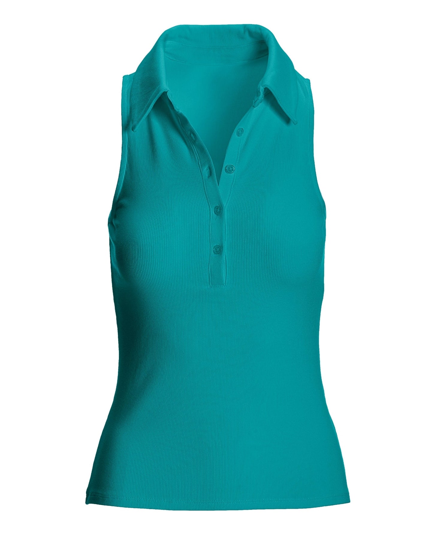 So Essential Ribbed Henley Collared Tank Tile Blue