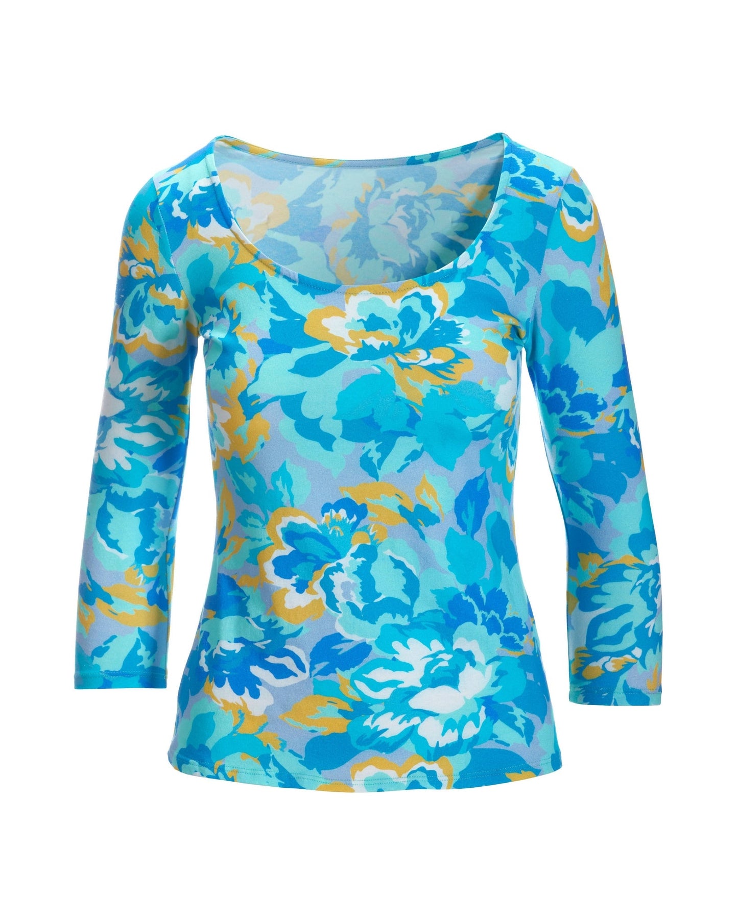 So Sexy Floral Printed Scoop-Neck Knit Top Blue Multi