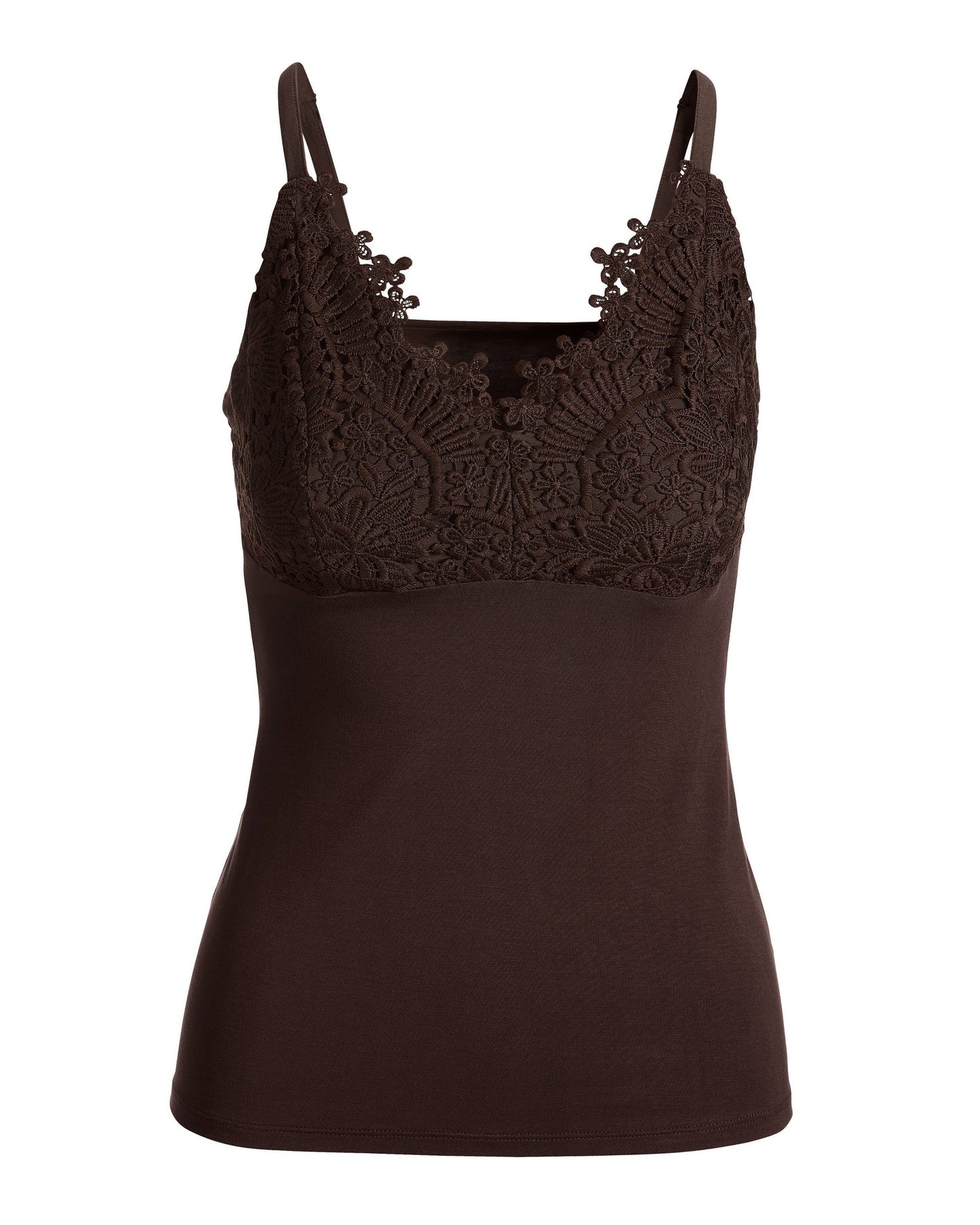 Lace Trim Cami Knit Top Safari Brown