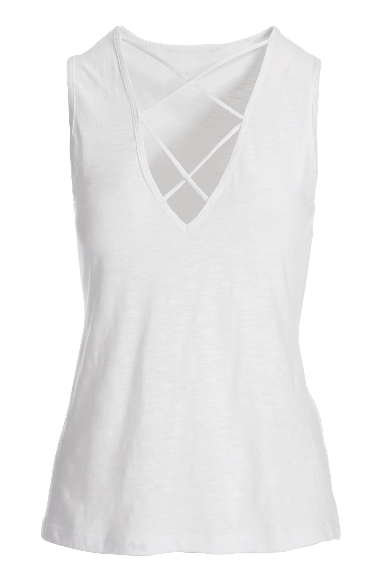 Plunging X Neck Slub Tank White