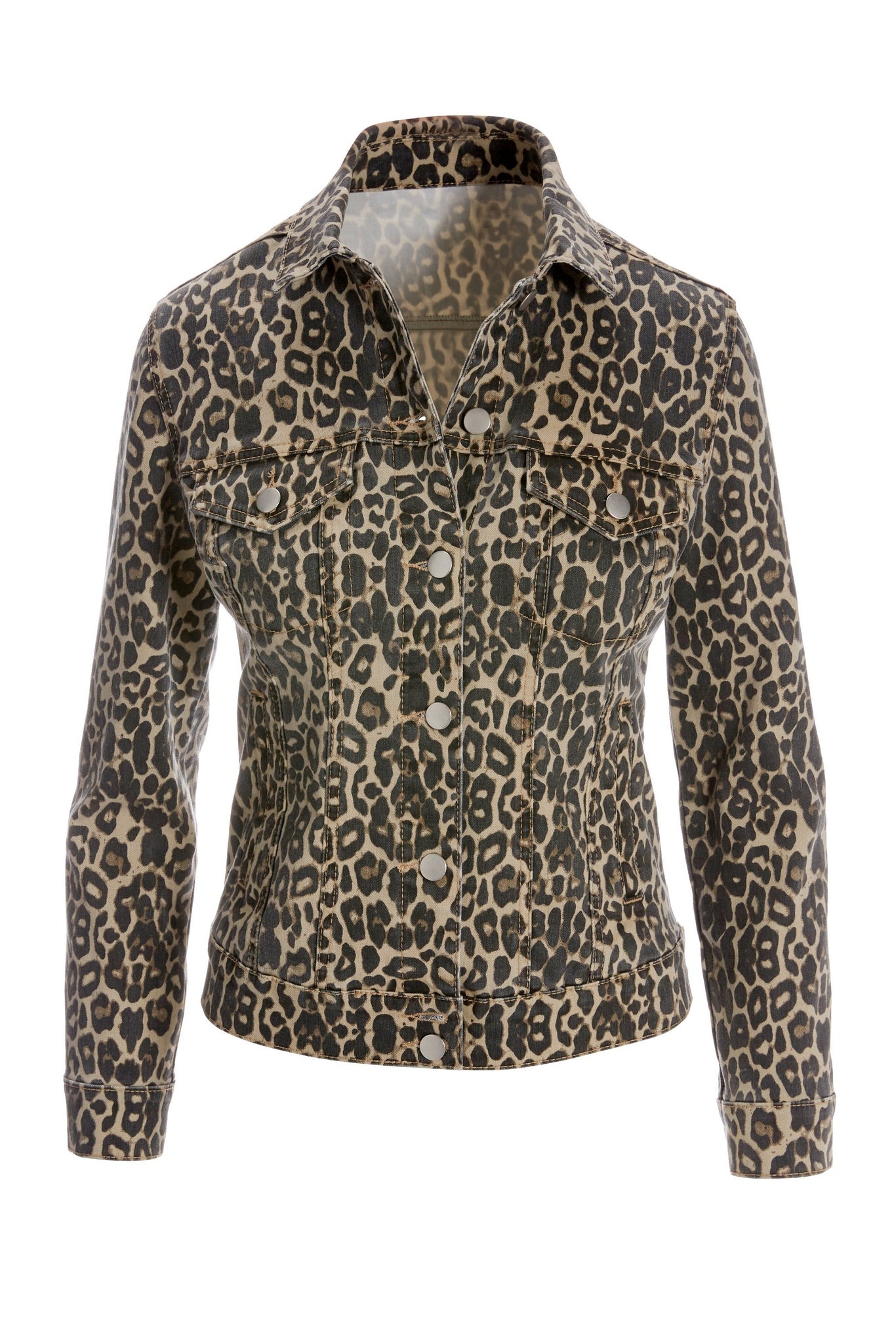 Neutral Leopard Print Denim Jacket Brown Multi