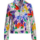 Romantic Florals Print Denim Puff Sleeve Jacket Multi