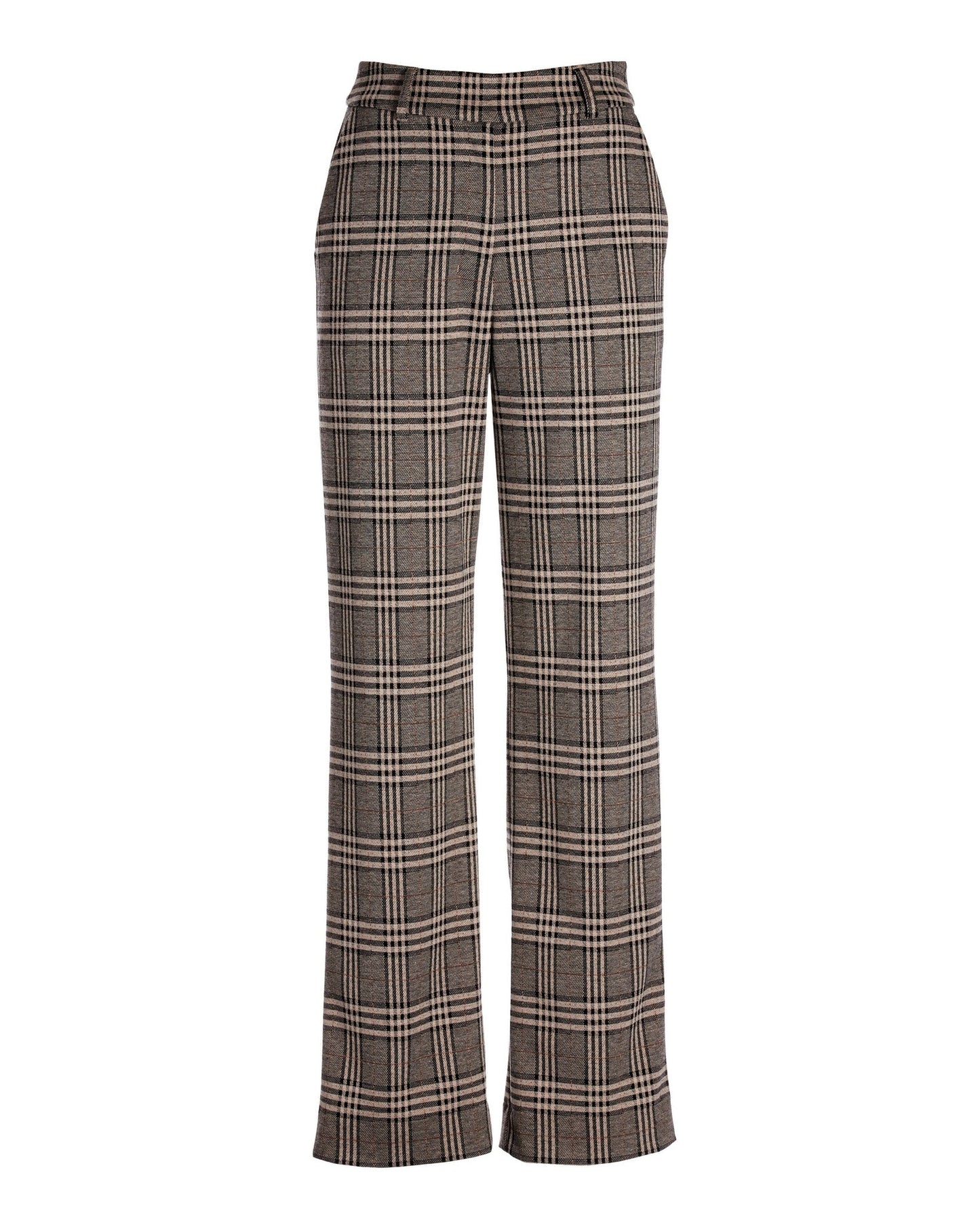 Malibu Shimmer Plaid Wide Leg Trouser Pant Tan/Black Multi