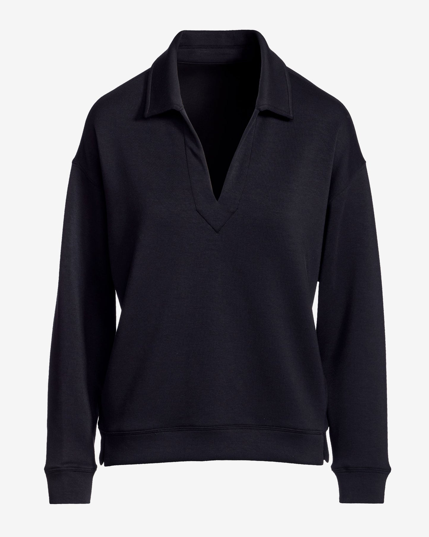 Luxe Lounge Collared Long Sleeve Sweatshirt Black