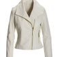 Leather Collared Moto Jacket Off White