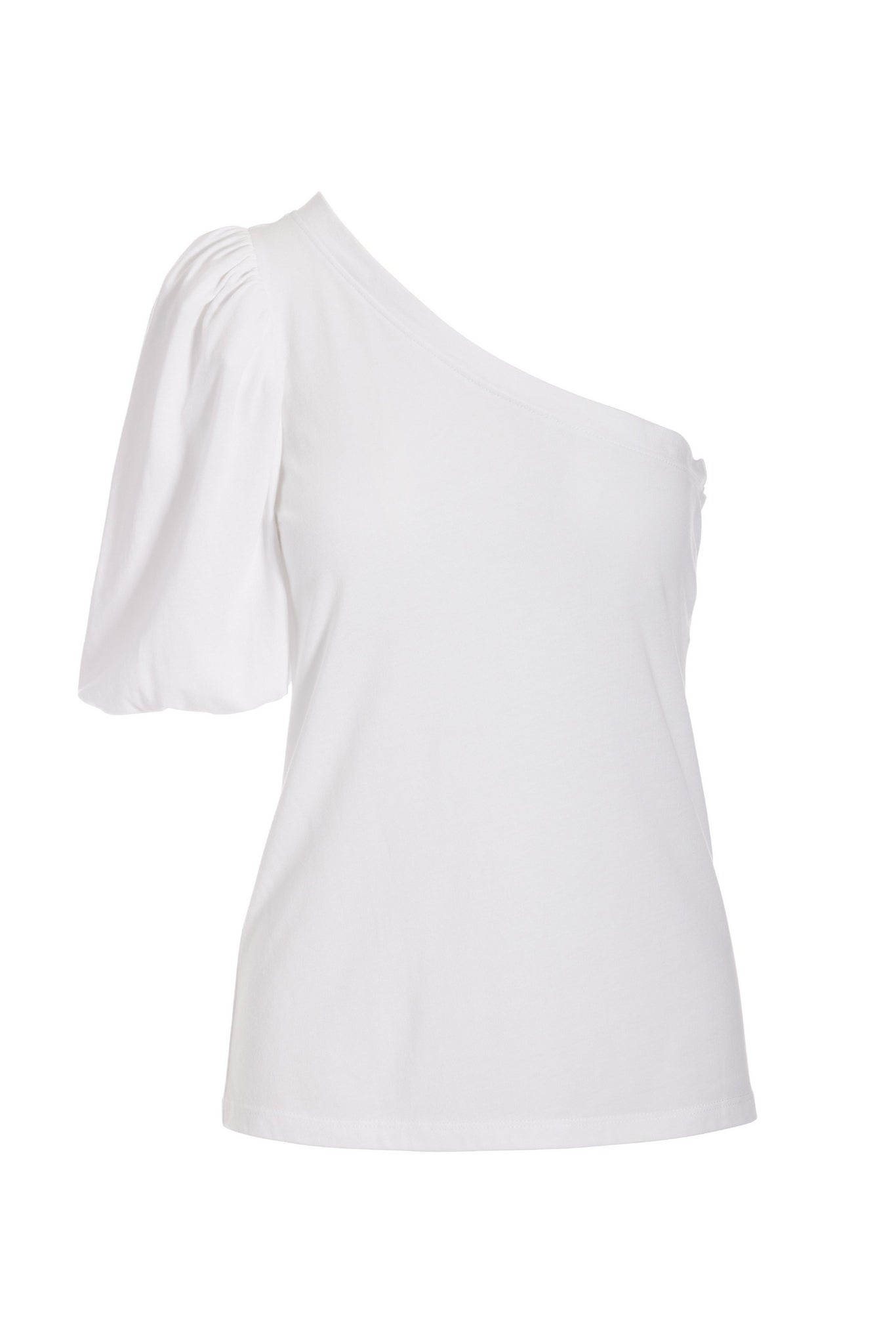 One Shoulder Puff Sleeve Tee White