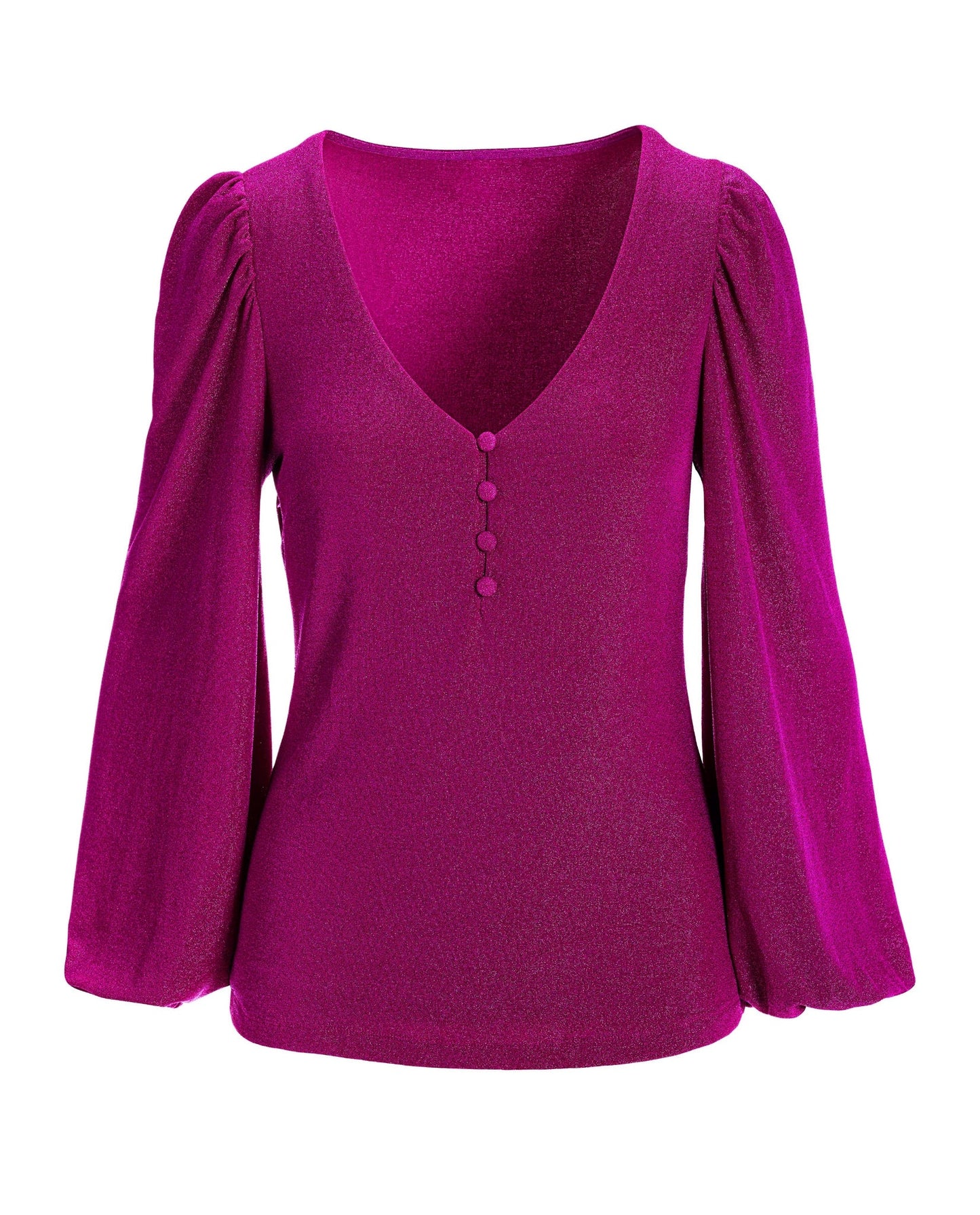Metallic Henley Knit Top Pink