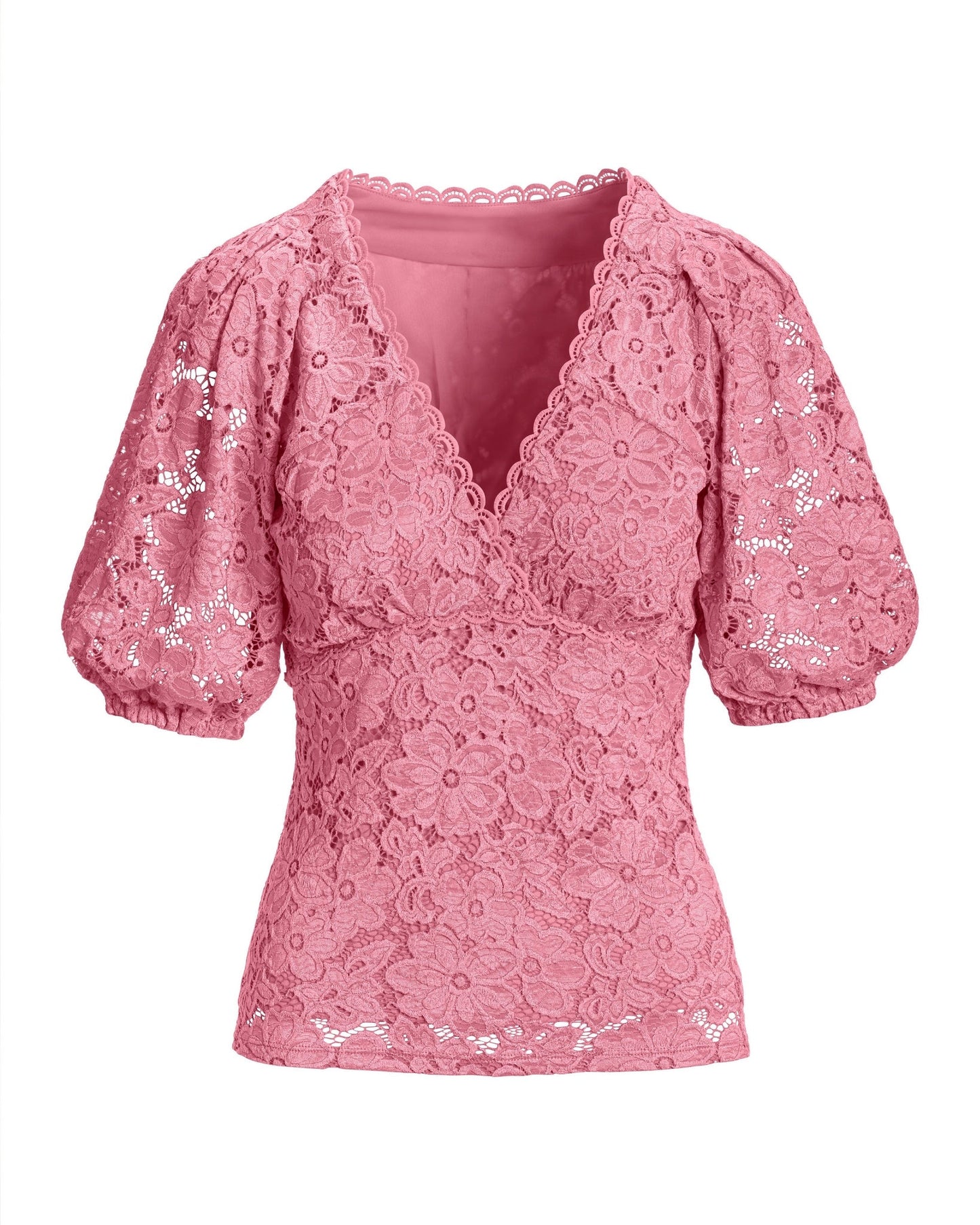 Lace V Neck Knit Top Aurora Pink