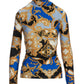 So Chic Luxe Status Printed Ruched Turtleneck Blue