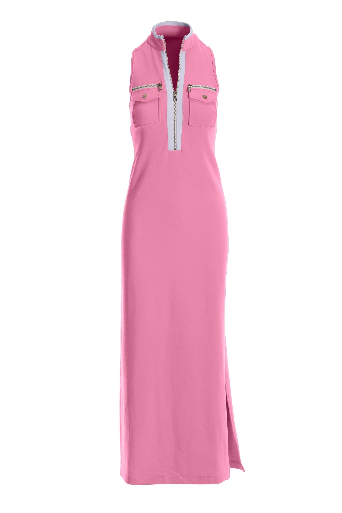 Sleeveless Chic Zip Maxi Dress Sachet Pink