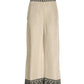 Malibu Embroidered Linen Pull On Crop Pant Flax/Black