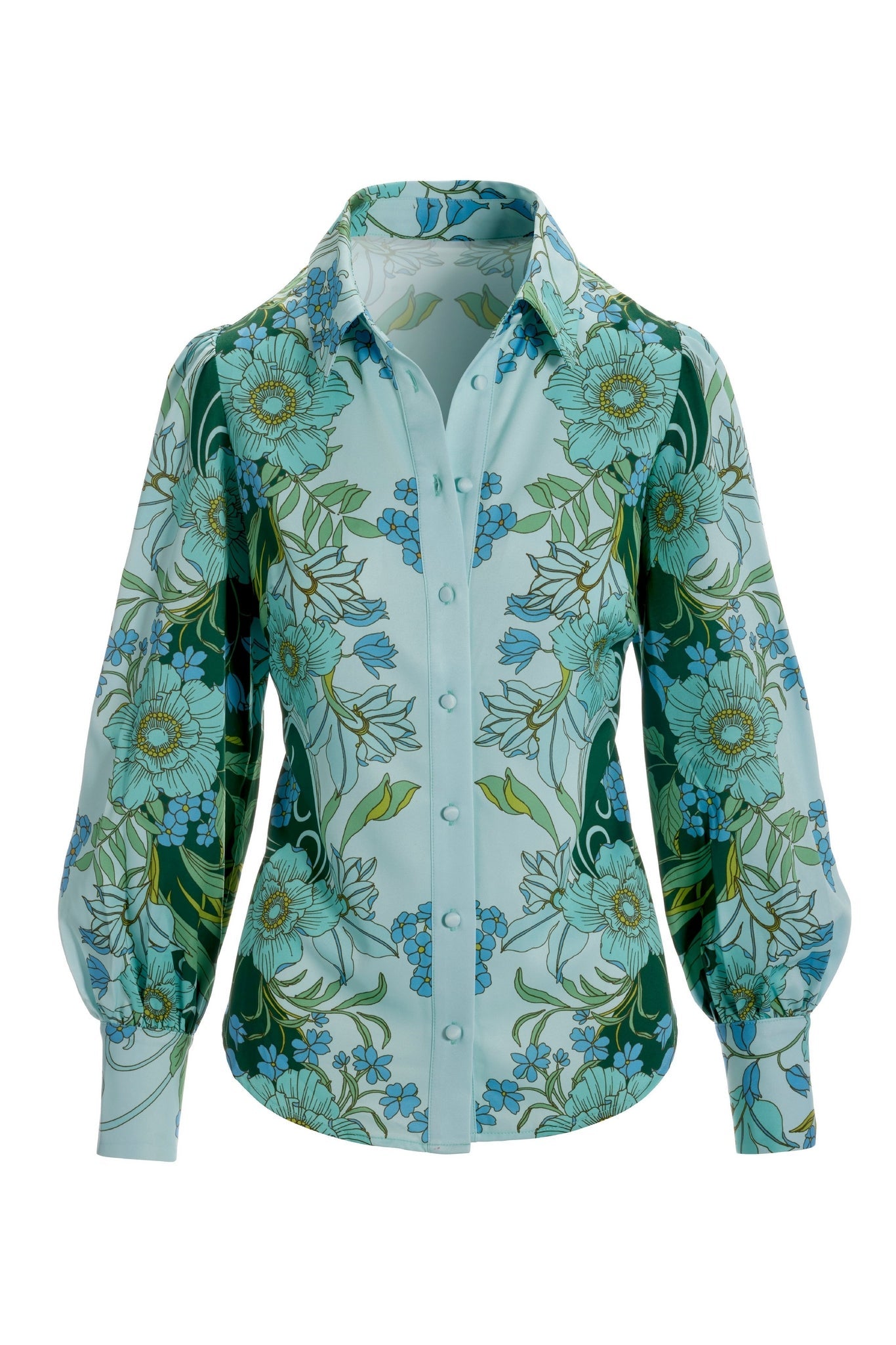 Floral Print Victoria Chic Drama-Sleeve Shirt Multi