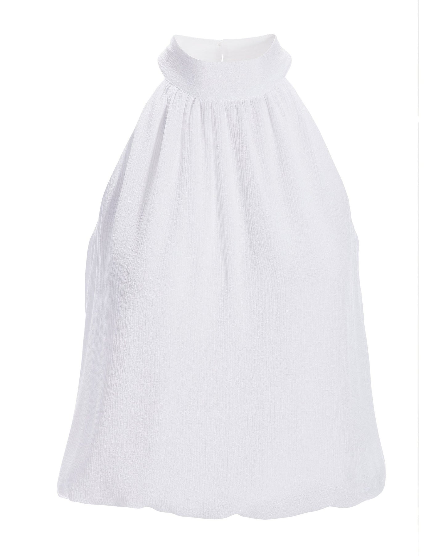 Gauze Mock Neck Bubble Hem Top White