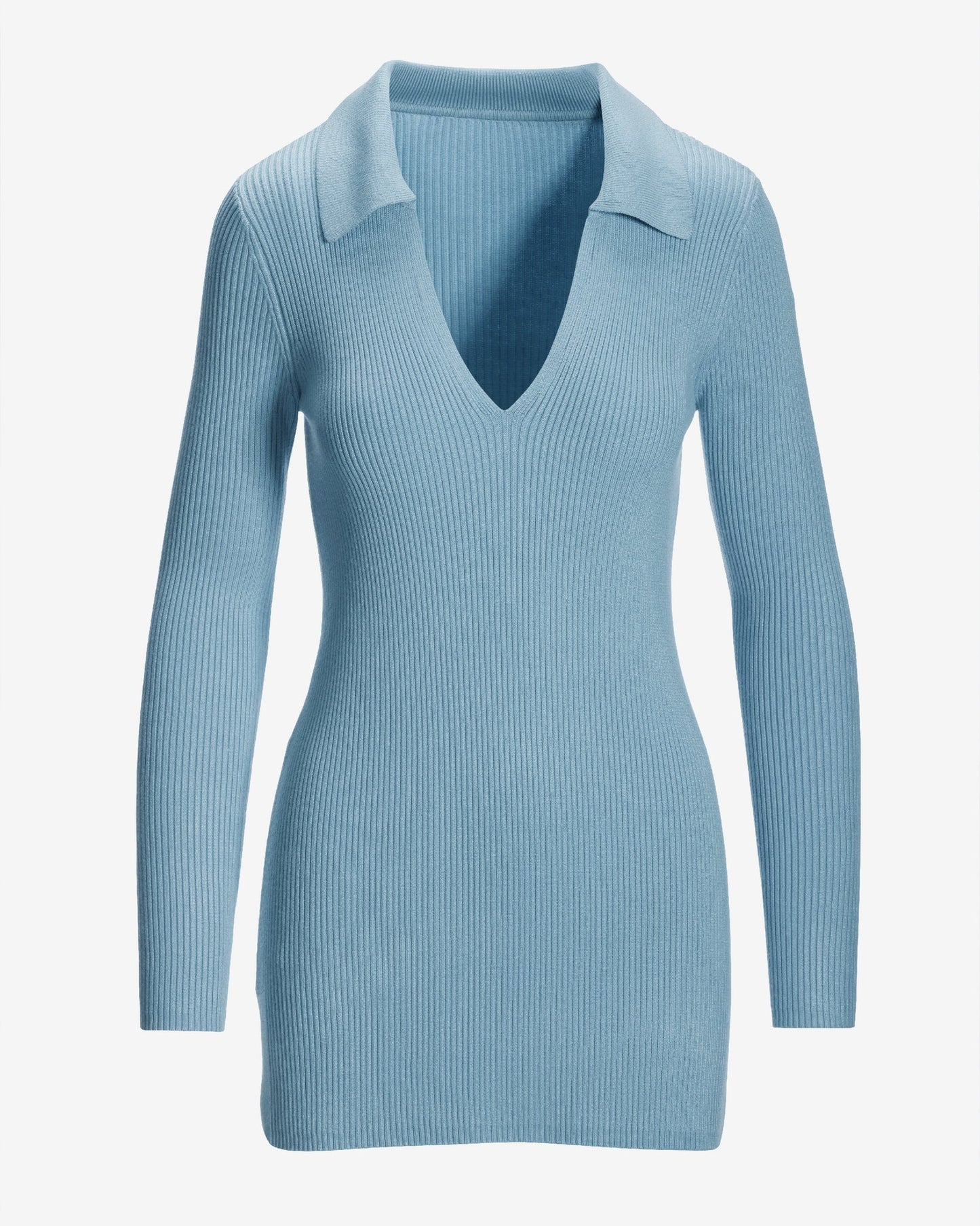 Ribbed Collar Tunic Sweater Clear Blue Sky