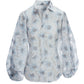 Floral Organza Burnout Balloon Sleeve Shirt Blue Multi
